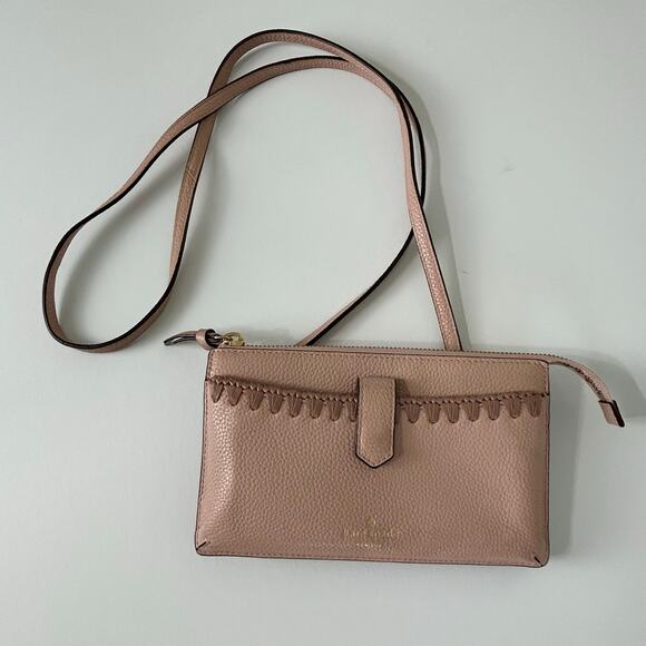 Kate Spade Leather Crossbody Bag Pink Pebbled Phone Purse Wallet Small Classic - Picture 1 of 12